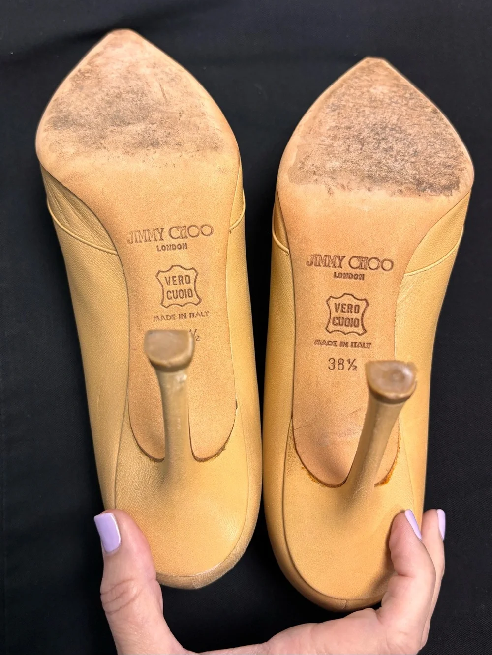 Jimmy Choo Tan Leather Pointed-Toe Pumps EU 38.5 US 8 With a 4” heel